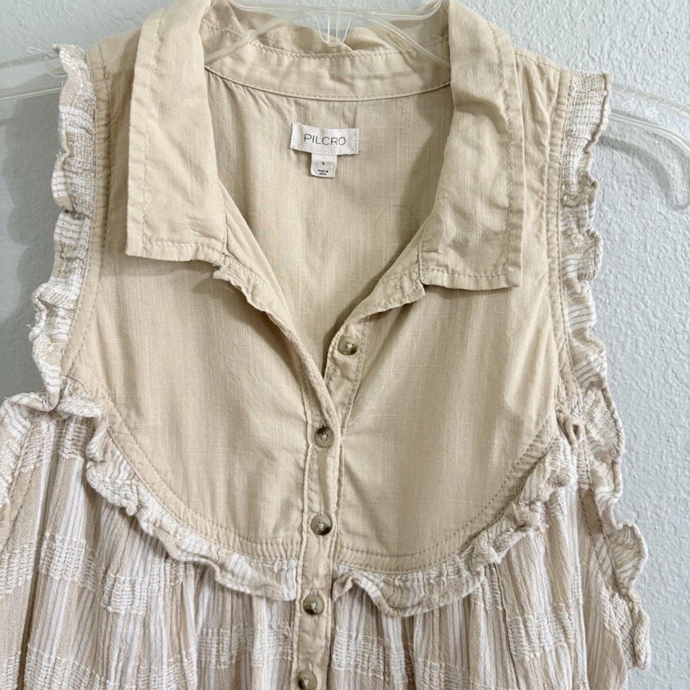 Pilcro Anthropologie Textured Babydoll Tunic Top Large Ruffle Cottagecore Boho - Picture 4 of 14